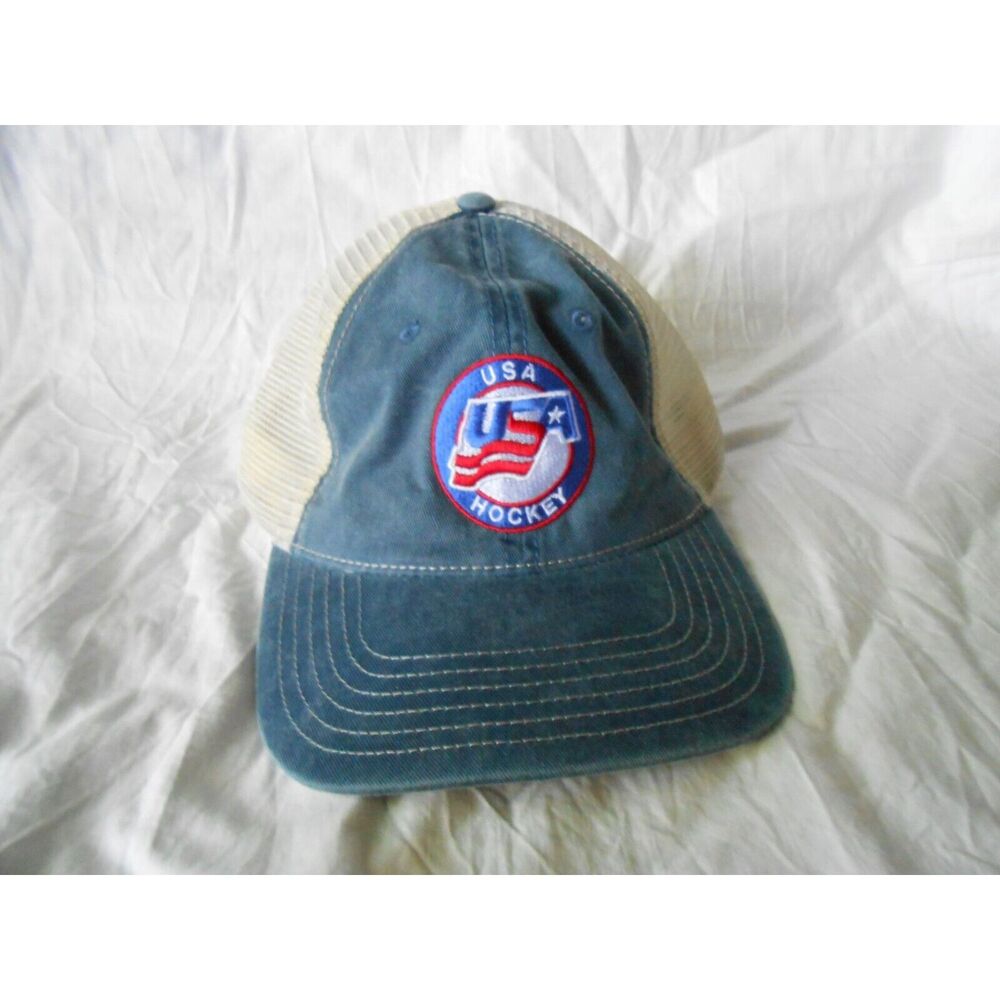 NEW Cap America Snap Back USA Hockey Denim Mesh Baseball Hat Cap OSFM Breathable